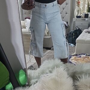 NWOT STRETCHY Light Blue Cropped Cargo Pants